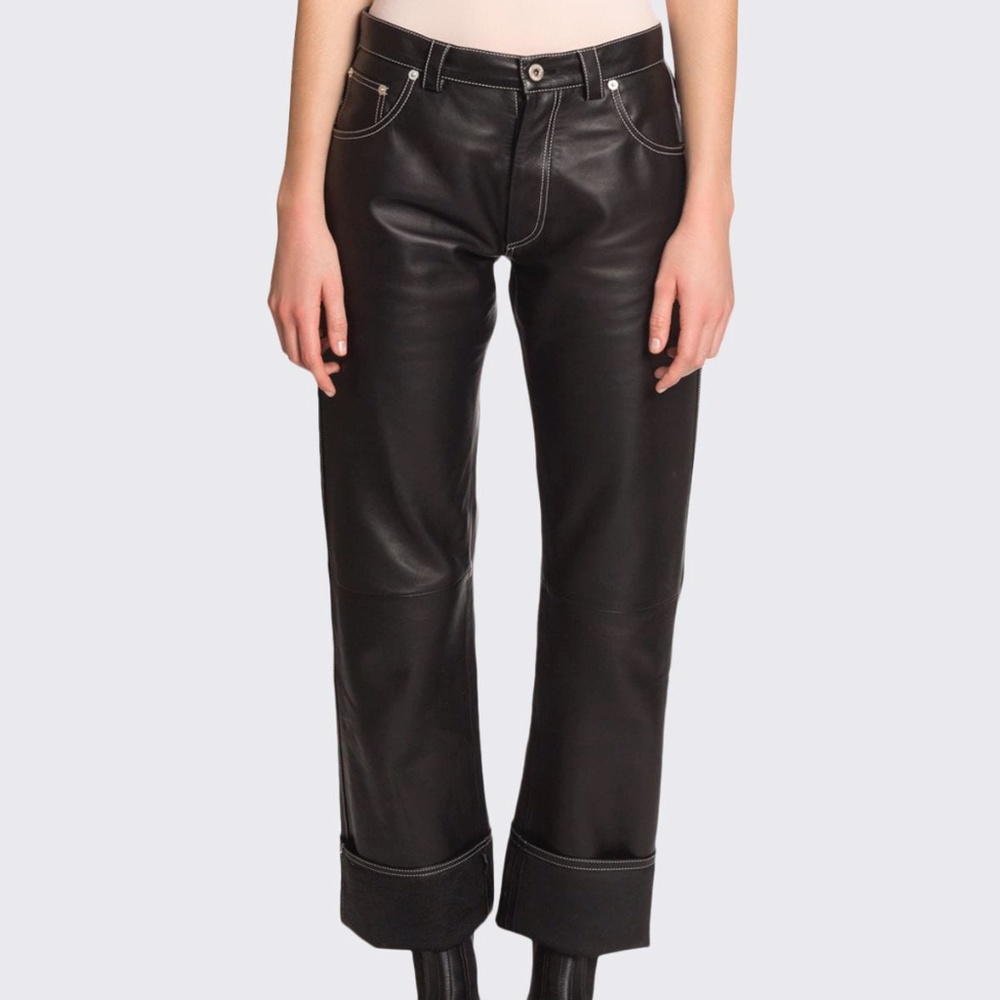 Loewe leather topstitched straight-leg pants